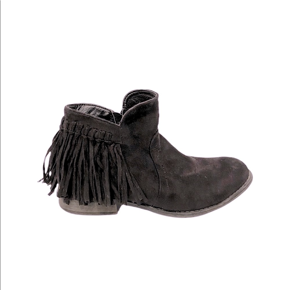 Women’s Booties Size 6.5 Black Boho Fringe Suede Ankle Boots Wild Diva